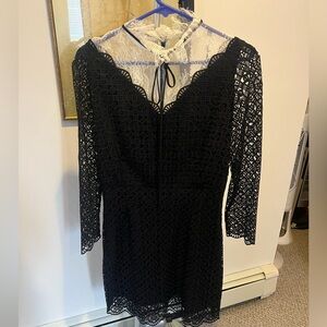 Sandro Paris Black/white Lace Long Sleeve Dress